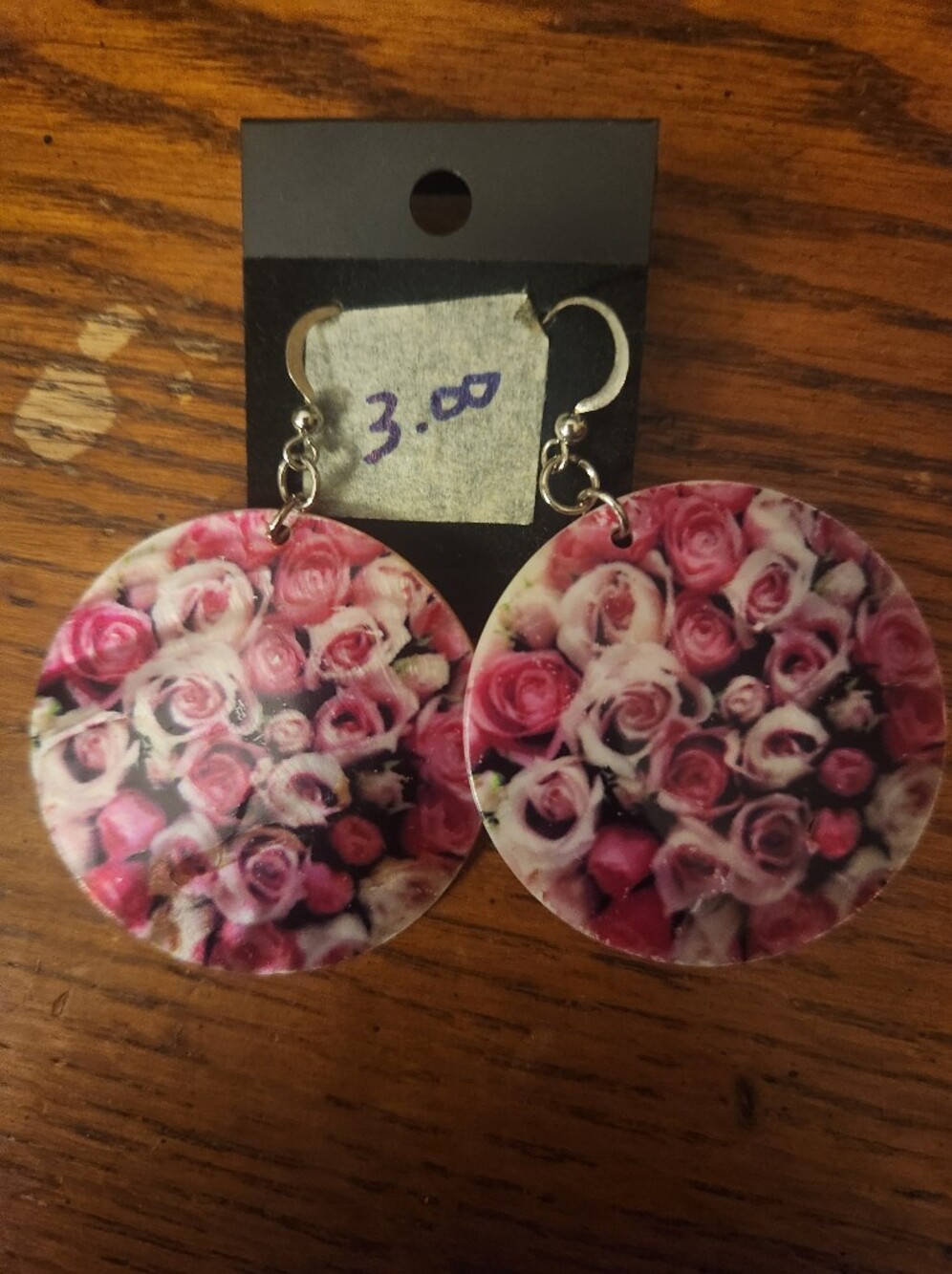 Source Unknown Pink Rose Bouquet Round Drop Earrings